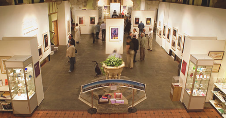 people looking at art inside Hartlepool Art Gallery